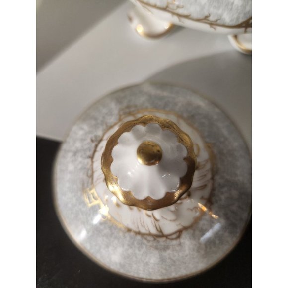 Unmarked porcelain Candy Dish*Compote with Lid*24K gold paint*c1940-50s? - Picture 8 of 9